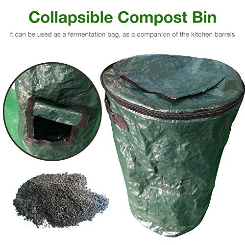 isilky Collapsible Compost Bin -Yard Waste Can with Zipper Composting Fruit Kitchen Waste Fermentation Secrets Growers Bags for Garden Odorless Compost Pail