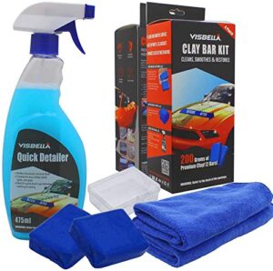 visbella clay bars auto detailing kit, polishing, lubricant and waxing kit for car detailing, truck, suv, car cleaning and detailing kit, with extra towel