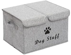 xbopetda linen fabric box with lid and handles foldable dog storage cubes box,great for dog apparel & accessories-snow gray