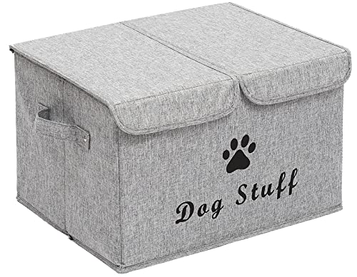 Xbopetda Linen Fabric Box with lid and Handles Foldable Dog Storage Cubes Box,Great for Dog Apparel & Accessories-Snow Gray