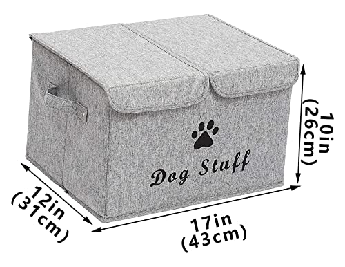 Xbopetda Linen Fabric Box with lid and Handles Foldable Dog Storage Cubes Box,Great for Dog Apparel & Accessories-Snow Gray