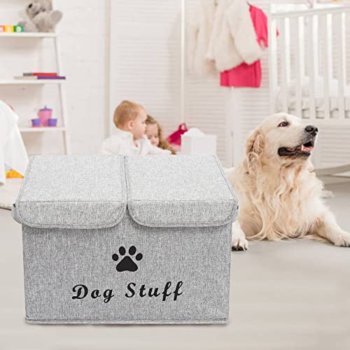 Xbopetda Linen Fabric Box with lid and Handles Foldable Dog Storage Cubes Box,Great for Dog Apparel & Accessories-Snow Gray