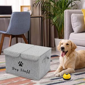 Xbopetda Linen Fabric Box with lid and Handles Foldable Dog Storage Cubes Box,Great for Dog Apparel & Accessories-Snow Gray
