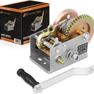 Trailer Winch – Durable Hand Crank – 3500 lbs Hand Winch with Cable + Mounting Plate and 5 Bolts