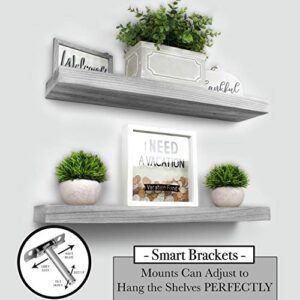 Set of 2 Floating Shelves - Real Wood Mounted Wall Shelf - Kitchen/Bathroom/Bedroom/Bedrooms/Living Room - 24in x 5.5in x 1.5in Hanging Shelf - Paulownia W/Gray Finish - Mounts & Level Tool Included