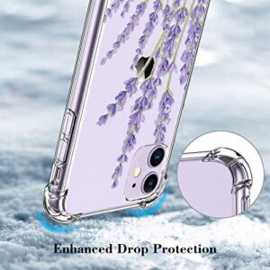 LUXVEER iPhone 11 Case with Tempered Glass Screen Protector,Floral Flower Pattern on Soft Clear TPU Cover for Girls Women,Slim Fit Protective Phone Case for Apple iPhone 11 6.1 inch Purple Lavender