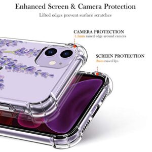 LUXVEER iPhone 11 Case with Tempered Glass Screen Protector,Floral Flower Pattern on Soft Clear TPU Cover for Girls Women,Slim Fit Protective Phone Case for Apple iPhone 11 6.1 inch Purple Lavender