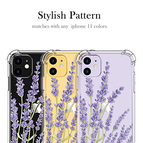 LUXVEER iPhone 11 Case with Tempered Glass Screen Protector,Floral Flower Pattern on Soft Clear TPU Cover for Girls Women,Slim Fit Protective Phone Case for Apple iPhone 11 6.1 inch Purple Lavender