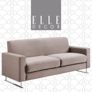 elle decor baylie mid-century modern sofa with chrome sleigh legs, accent living room couch with plush upholstery, easy to assemble, 80", french taupe velvet