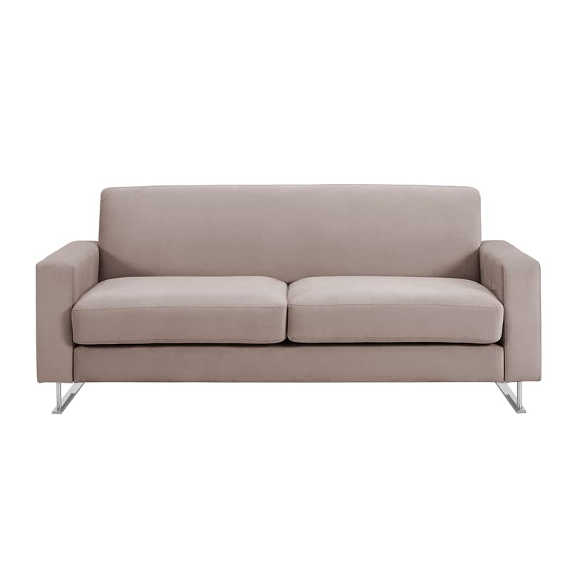 Elle Decor Baylie Mid-Century Modern Sofa with Chrome Sleigh Legs, Accent Living Room Couch with Plush Upholstery, Easy to Assemble, 80", French Taupe Velvet