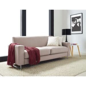 Elle Decor Baylie Mid-Century Modern Sofa with Chrome Sleigh Legs, Accent Living Room Couch with Plush Upholstery, Easy to Assemble, 80", French Taupe Velvet
