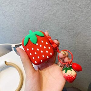Oqplog for AirPod 2&1 Case, Protective Soft Silicone Funny Cute Fun Fashion Cover for Girls Kids Teens Air Pods, Cool Fruit Shockproof Design Skin Accessories Cases for Airpods 1/2 - Strawberry Chain