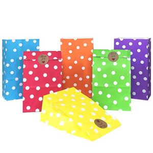 artseen 30pcs medium paper bags, 6 colors party favor goody bag for birthday gift, wedding and party celebrations (30 ct, 5.1 x 3.1 x 9.4 inches),with 36 pcs colors stickers. polka dot