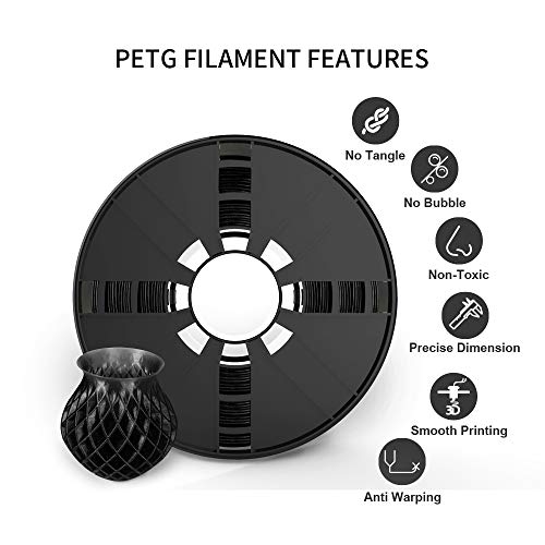 NOVAMAKER PETG Black Filament 1.75mm ,Toughness Enhanced petg Vacuum Sealed,Accuracy +/- 0.02mm, 1kg(2.2lbs) Spool, 3D Filament petg