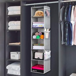 Univivi 6-Shelf Hanging Shoes Closet Shelves 6-Layer Collapsible Hanging Closet Shoe Shelves Organizer with 6 Side Pockets Wardrobe Clothes Organizer for Closet - Gray