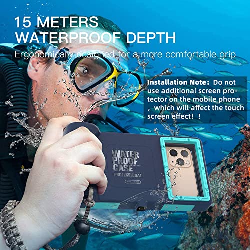 Nisso Professional Snorkeling Underwater Phone case Swimming Diving Case Photo Video Waterproof Protective Housing for Galaxy and iPhone Series Smartphones with Lanyard (Black-Blue)