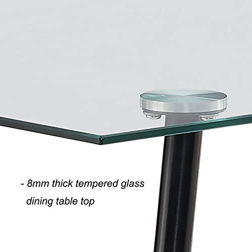 IDS Home Office Furniture Contemporary Computer Desk, 0.31” inch Tempered Transparent Glass Tabletop Writing Table (Black Metal Legs Frame)