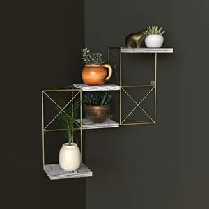 J JACKCUBE DESIGN Wall Mounted Floating Shelves, Set of 2 Gold Frame and Rustic Wooden Planter Display Organizer Shelf for Bedroom, Living Room, Bathroom, Kitchen and Office Decor- MK687A