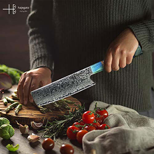 hajegato Damascus Chef Knife Unique One of Kind Handle Professional Japanese Chefs Kitchen Knife Vg10 67 Layers Damascus Steel Knive (Nakiri 7")