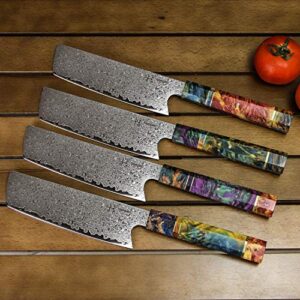 hajegato Damascus Chef Knife Unique One of Kind Handle Professional Japanese Chefs Kitchen Knife Vg10 67 Layers Damascus Steel Knive (Nakiri 7")