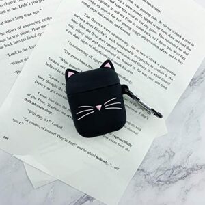 MOLOVA Case for Airpods 1&2 Case,Soft Silicone 3D Cute Funny Fun Cartoon Character Kawaii Airpods Cover Shockproof  Full Protection Skin case with Keychain (Black Whisker Lucky Cat Kitty)