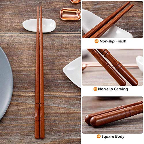 MFJUNS 5-Pairs Reusable Japanese Chopsticks, Non-slip Design Natural Wood Chopsticks, Lightweight and Easy to Use, Chopsticks Suitable for Beginners, 8.8 Inch/22.5cm Gift Set