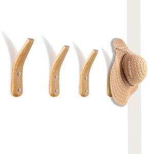 4 pieces wooden coat hooks wall-mounted natural wood wall hanger simple modern v shape wall mount stor (wood color)