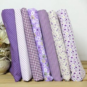 gaweb square shape, flower, striped, polka dot cotton fabric,7pcs 25x25cm cotton fabric flower polka dot bundle diy patchwork quilt cloth purple (7pcs / set)