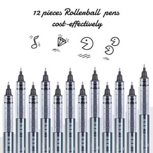 12 Pieces Rolling Ball Pens, Quick-Drying Ink 0.5 mm Extra Fine Point Pens Liquid Ink Pen Rollerball Pens (Black)