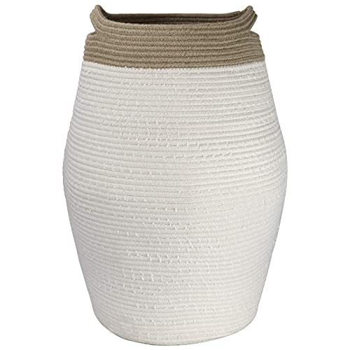 LA JOLIE MUSE Jumbo Laundry Hamper 24 Inch, Tall Cotton Rope Woven Basket Hamper for Laundry Clothes Bathroom, White & Linen