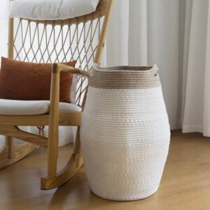 LA JOLIE MUSE Jumbo Laundry Hamper 24 Inch, Tall Cotton Rope Woven Basket Hamper for Laundry Clothes Bathroom, White & Linen