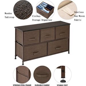 Basic Houseware Wide Dresser Storage Tower Night Stand Wood Top Organizer Unit for Dorm Room Dark Grey