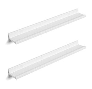 songmics floating shelves set of 2, wall shelves ledge 31.5 x 3.9 inches with front edge, for picture frames, books, spice jars, living room, bathroom, kitchen, easy assembly, white ulws080w01