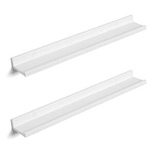 SONGMICS Floating Shelves Set of 2, Wall Shelves Ledge 31.5 x 3.9 Inches with Front Edge, for Picture Frames, Books, Spice Jars, Living Room, Bathroom, Kitchen, Easy Assembly, White ULWS080W01