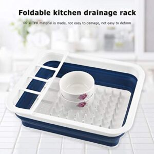 Multifunction KitchenDrying Dish Rack Collapsible Dish Drainer Rack Folding Bowl Drain Rack Tableware Holder Fruit Basket Organizer (Blue)