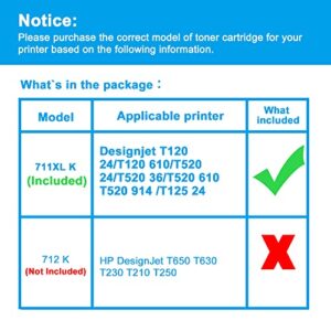 LCL Compatible Ink Cartridge Pigment Replacement for HP 711XL 711 XL CZ129A CZ133A 80ML High Yield Designjet T120 24 T120 610 T520 24 T520 36 T520 610 T520 914 T125 24 (4-Pack Black)