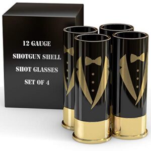 Old Southern Brass The Original 12 Gauge Shot Glasses Set of 4 - Groomsmen Tuxedo - American Owned & Operated - LIFETIME GUARENTEE