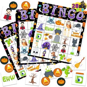 joyin 28 halloween bingo game cards (5x5) for kids halloween party card games, school classroom games, trick or treating, halloween party favors supplies, family activity
