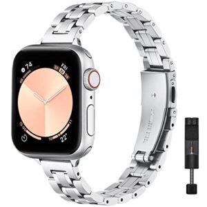 stiroll thin replacement band compatible for apple watch 38mm 40mm 41mm 42mm 44mm 45mm 49mm, stainless steel metal wristband women men for iwatch ultra se series 8/7/6/5/4/3/2/1(silver,38mm/40mm/41mm)