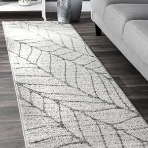 nuloom leaves abstract runner rug, 2' 6" x 6', light grey