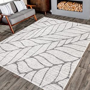 nuLOOM Leaves Abstract Runner Rug, 2' 6" x 6', Light Grey