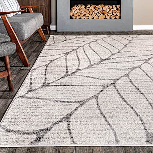 nuLOOM Leaves Abstract Runner Rug, 2' 6" x 6', Light Grey