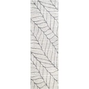 nuLOOM Leaves Abstract Runner Rug, 2' 6" x 6', Light Grey