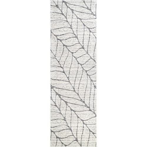 nuLOOM Leaves Abstract Runner Rug, 2' 6" x 6', Light Grey