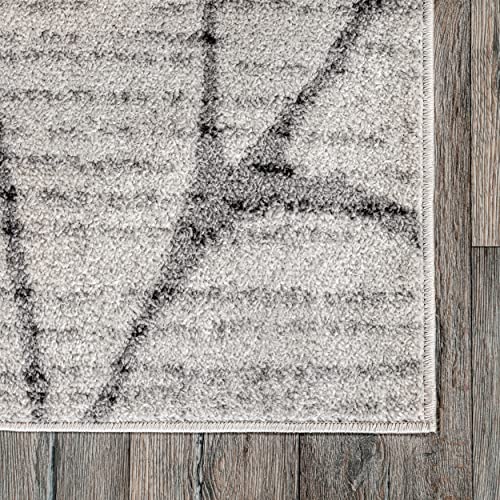 nuLOOM Leaves Abstract Runner Rug, 2' 6" x 6', Light Grey