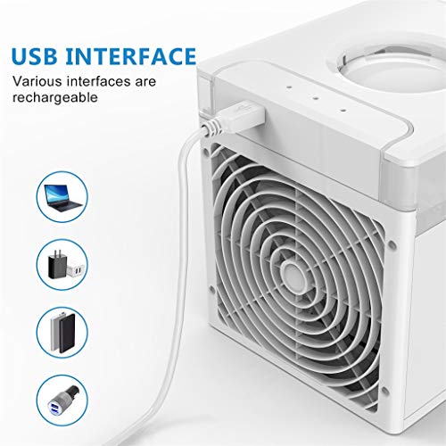 Portable Air Conditioner Fan, Mini Evaporative Cooler Personal Air Cooler with 7 Colors Light Changing, 3 Fan Speed, Super Quiet Humidifier Misting Fan for Home Office Bedroom, Wearable AC