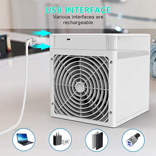 Portable Air Conditioner Fan, Mini Evaporative Cooler Personal Air Cooler with 7 Colors Light Changing, 3 Fan Speed, Super Quiet Humidifier Misting Fan for Home Office Bedroom, Wearable AC