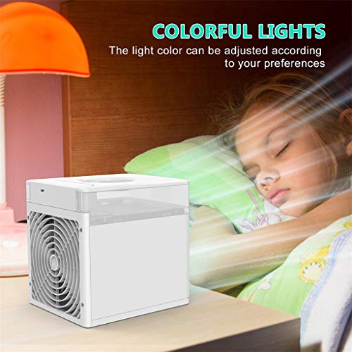 Portable Air Conditioner Fan, Mini Evaporative Cooler Personal Air Cooler with 7 Colors Light Changing, 3 Fan Speed, Super Quiet Humidifier Misting Fan for Home Office Bedroom, Wearable AC