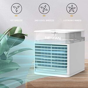 Portable Air Conditioner Fan, Mini Evaporative Cooler Personal Air Cooler with 7 Colors Light Changing, 3 Fan Speed, Super Quiet Humidifier Misting Fan for Home Office Bedroom, Wearable AC