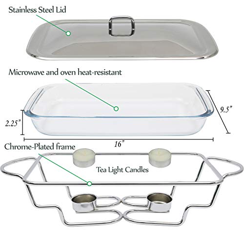 Galashield Chafing Dish Buffet Set Warming Tray with Lid Stainless Steel Buffet Server and Oven Safe Glass (3-Quart)